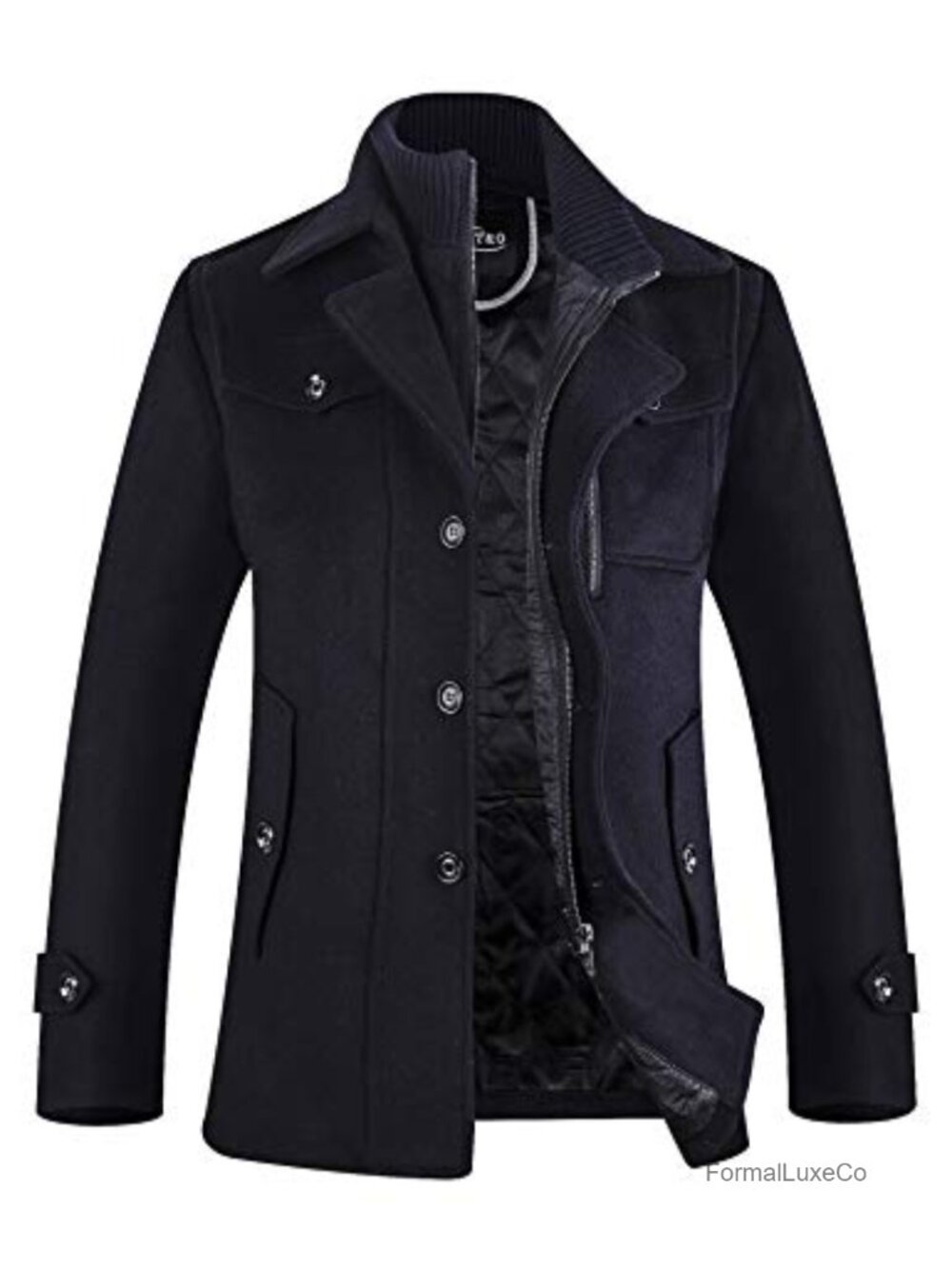 Men's Wool Blend Peacoat Winter Jacket Long Sleeve